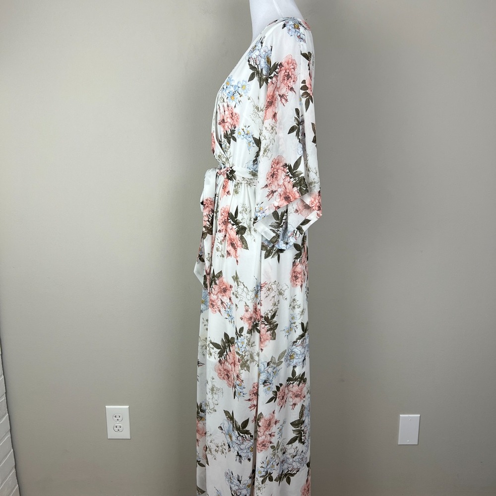 BALTIC BORN Maxi Dress Womens Large White Floral Belted‎ V-Neck Feminine Flowy L - Picture 15 of 16